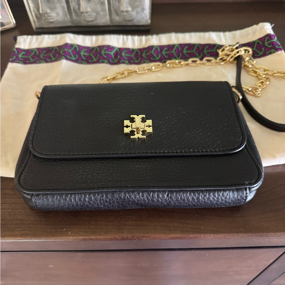 Tory Burch Black and Gold Crossbody Bag with Chain Strap